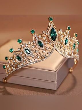 Tiara Gold Tiara with Emerald Green Crystals